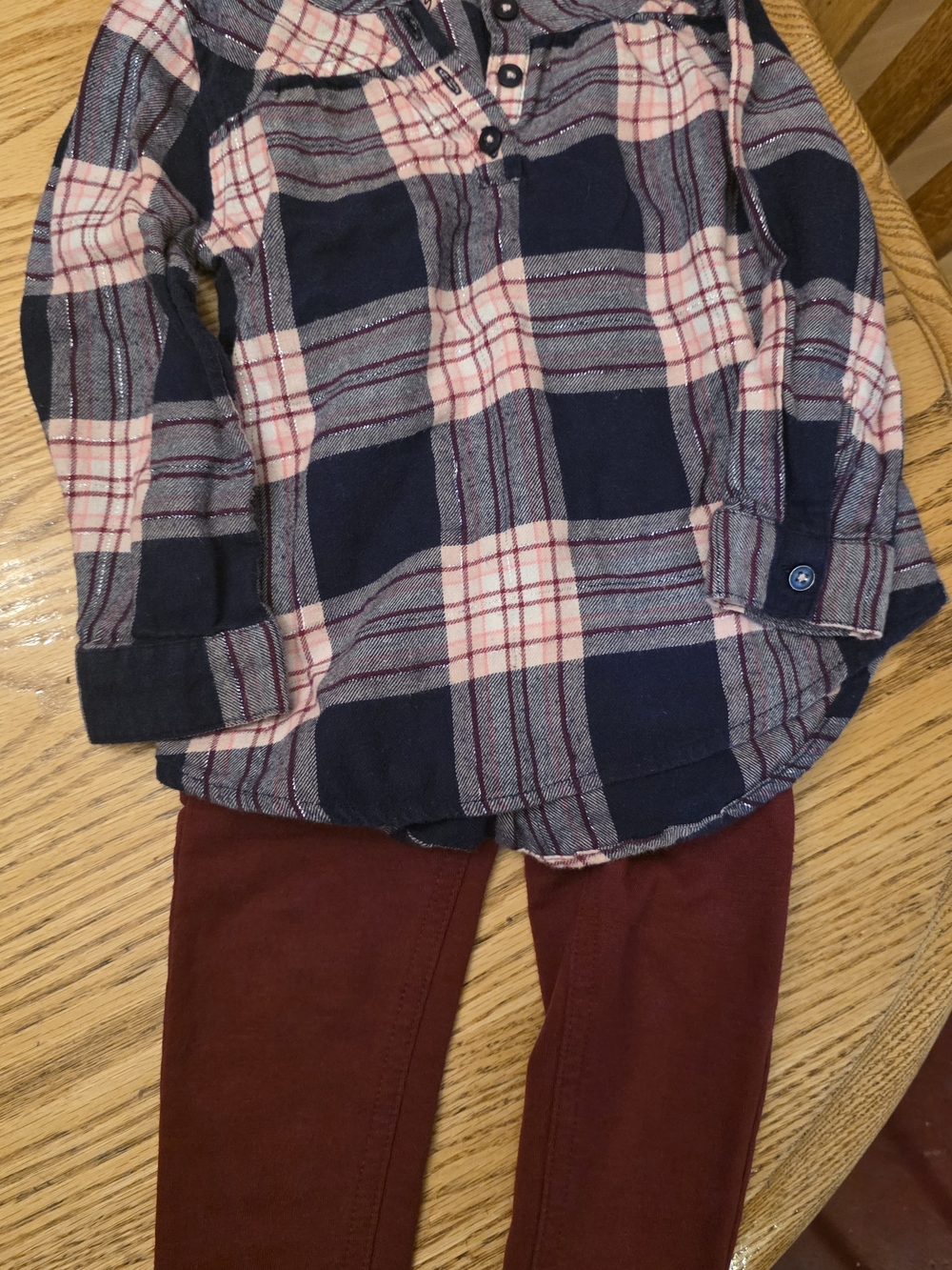 Navy and Pink Plaid Button-Front Shirt With Pants